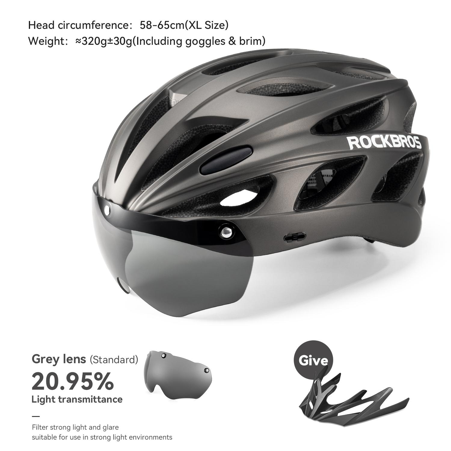 ROCKBROS Cycling Helmet Lightweight Integrated Helmet Head Protection Safety Helmet With Goggles Men Women MTB Road Bike Helmet M (54-58cm)