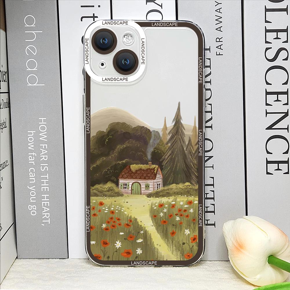 Landscape Oil Painting Phone Case for IPhone 14 15 16 Pro MAX 11 13 12 XS X SE2 XR 7 8 Plus Shockproof Aesthetic Art Soft Covers
