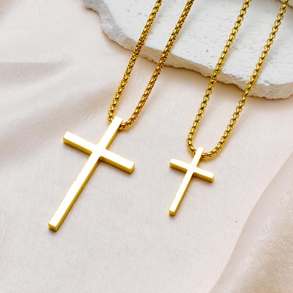 Men's Hip Hop Titanium Steel Cross Necklace with Polished Long Sweater Chain