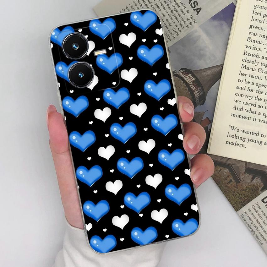 Ultra Thin Clear Phone Cases For Vivo Y22S Y27 Y33 Y35 Y36 Y37 Beautiful Heart Pattern Soft Silicone Super Shockproof Shell For Vivo Handphone Covers