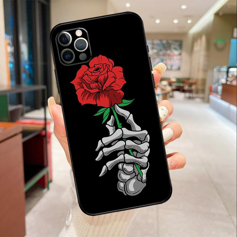 Skeleton Hand Rose Gothic Phone Case For iPhone 17 Air 16 14 13 11 15 Pro Max Mini 15 16 Plus 16e Protective Cover