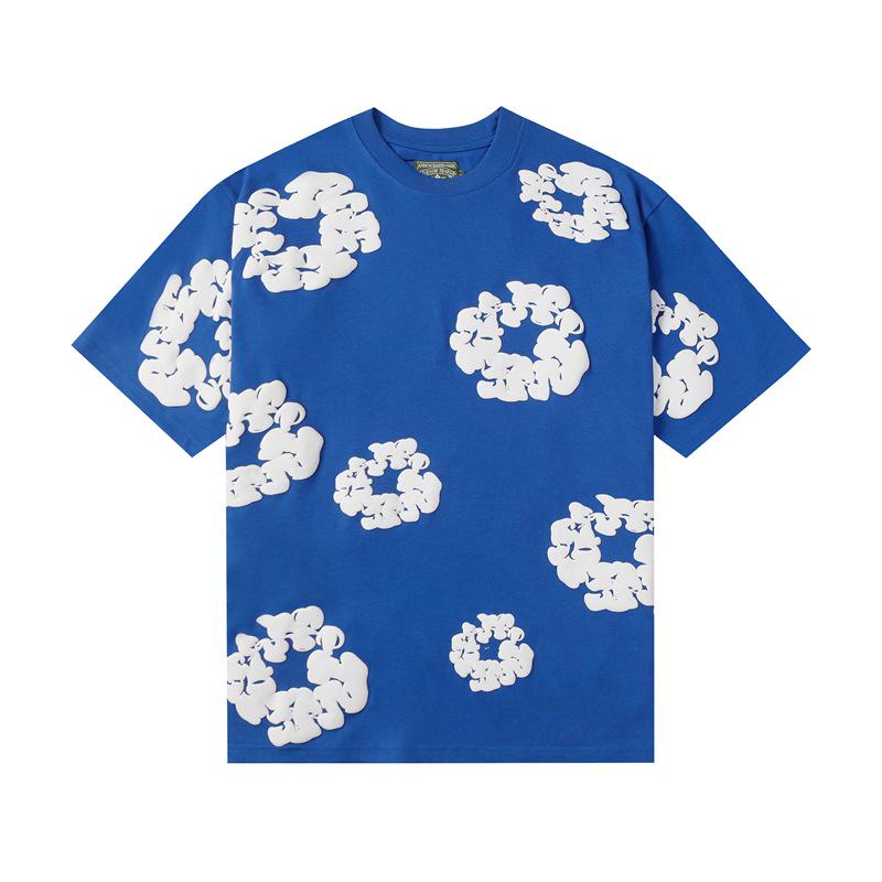 T-shirt Unisex Classica 2024 con Stampa in Schiuma di Kapok, Ampia, Girocollo Small blu