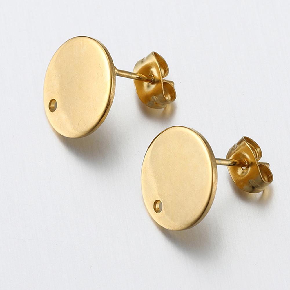 10pcs Gold Stainless Steel Love Heart Ear Studs for DIY Earrings Base Jewelry Making Hole Dangle Charm Components Accessories