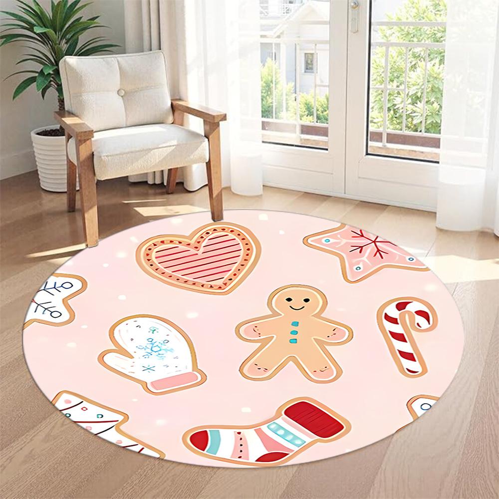 Gingerbread Man Round Office Rug Perfect for Decorate Room Entryway Playrooms Foyer Anti-slip Round Rug Office Home Decor