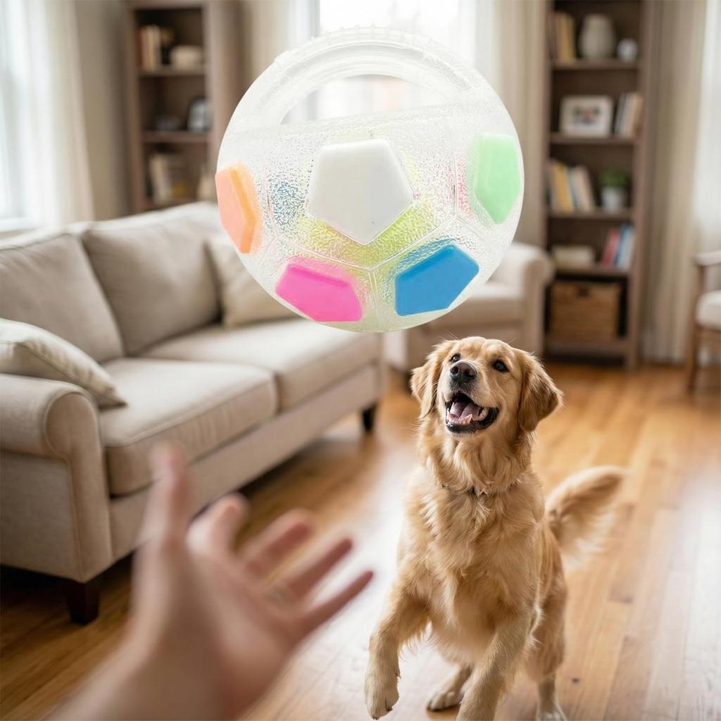 Dog Toy Soccer Ball Handles Mellow Squeaky Interactive Calming ...