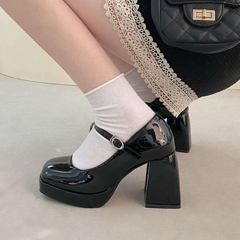 Lucyever Patent Leather High Heels Mary Jane Shoes for Women Spring New Chunky Platform Pumps Woman Punk Thick Heel Lolita Shoes