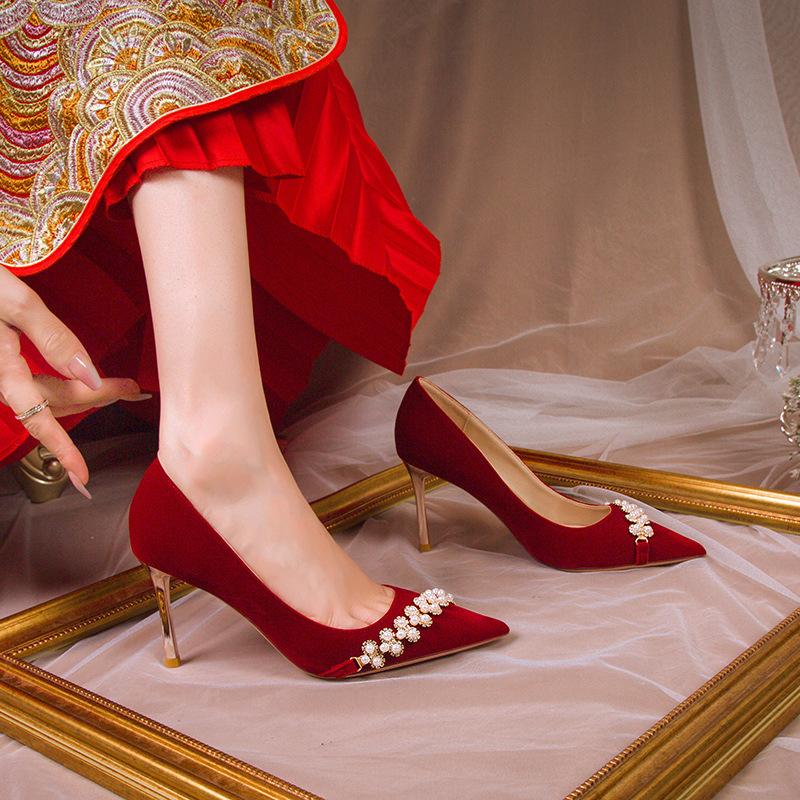 

Модная новая женская обувь, сексуальные туфли-лодочки на высоком каблуке-шпильке, рабочая обувь с острым носком, свадебная обувь, обувь для通勤 39 красный