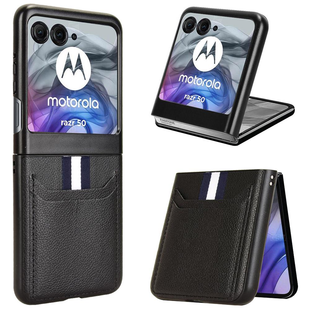For Motorola Razr 50 5G Case Litchi Texture Leather+PC Phone Cover with Dual Card Slots
