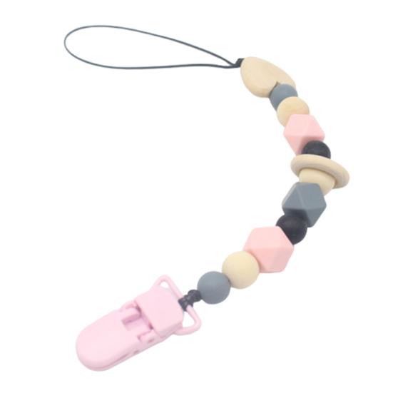

Прекрасные силиконовые бусины для младенцев, пустышка-пустышка, зажим на цепочке, держатель для прорезывания зубов розовый