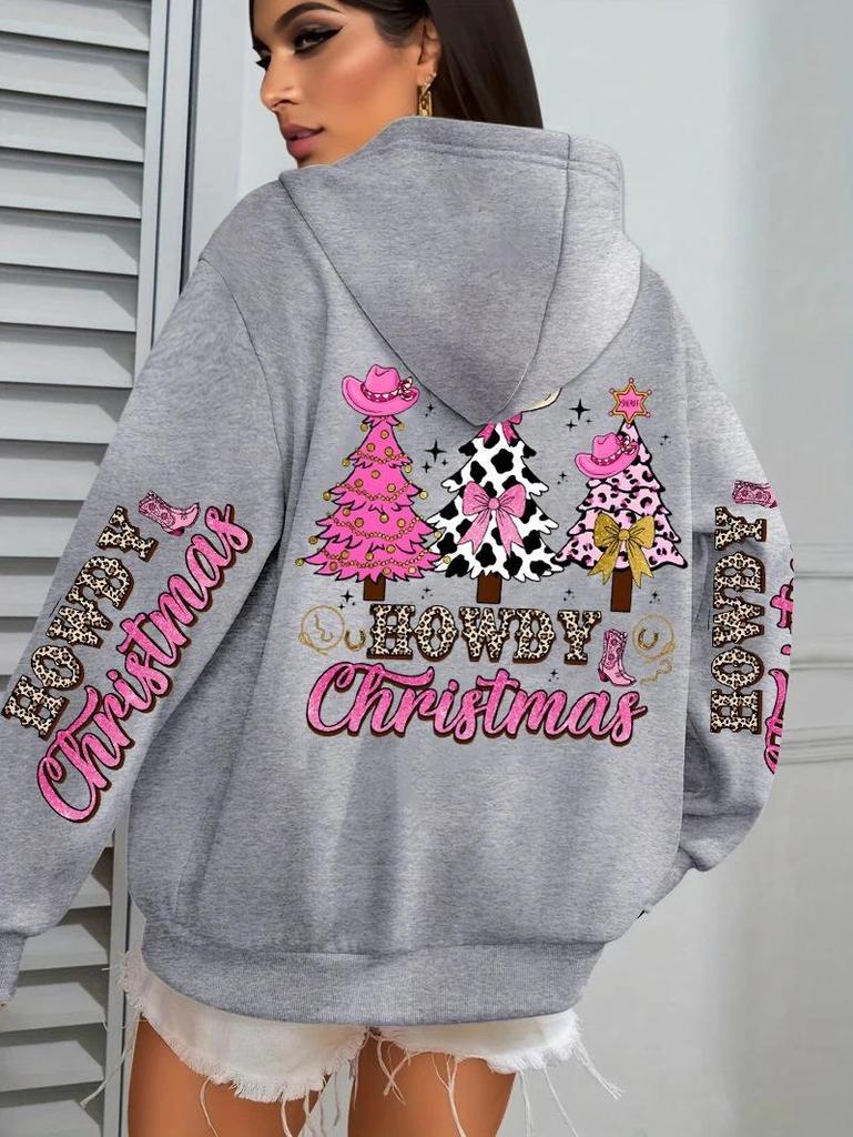 Merry Christmas Tree Print Women's Hip Hop Hoodie - Autumn/Winter Edition