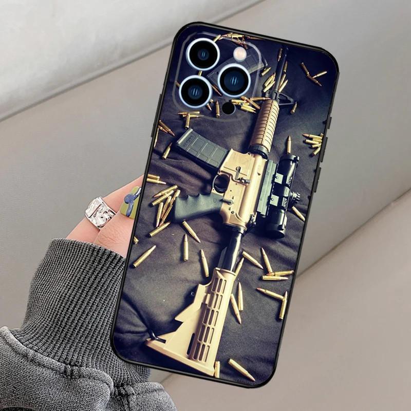 Použitelné pro pouzdro na mobilní telefon iPhone15, Pouzdro na mobilní telefon s motivem zbraně a nábojů, Malované Anti-Drop je Anti-Drop Mobilní telefon.
