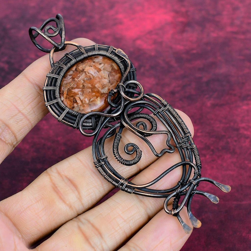 Sunstone Pendant Gemstone Jewelry Copper Wire Wrapped Pendant Handmade Jewelry