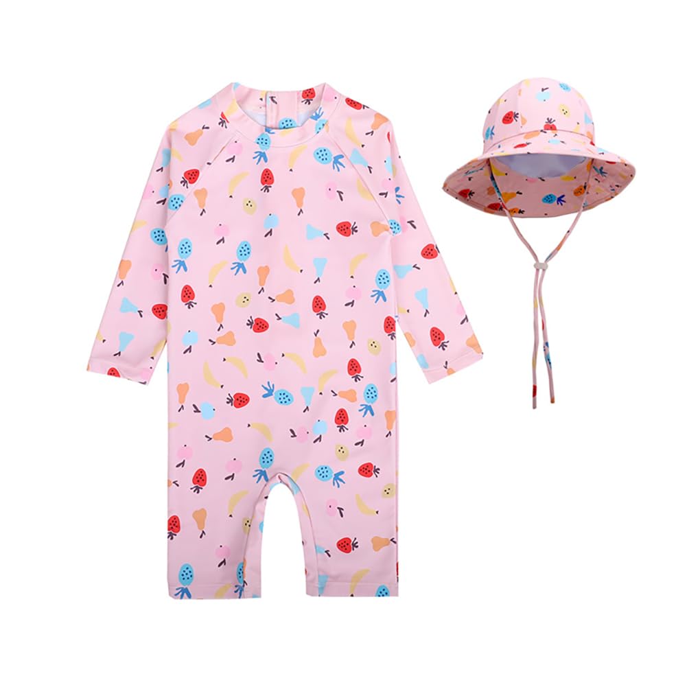 LJZM Baby Sizes Long Sleeve Rash Guard with Sunscreen and UV Protection for the or Ocean Girls' Swimsuit, Romper, 90-120cm, Kids' Cap, Beach, Pool,