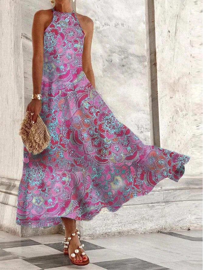 Women's Summer Sleeveless Print Slim Fit Midi Dress