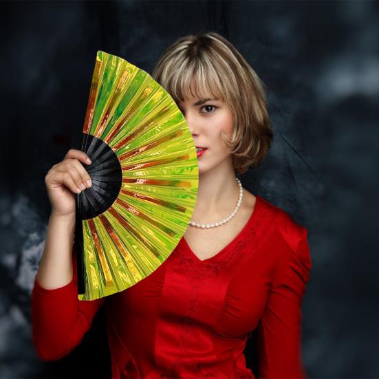Yousheng Colorful Kung Fu Fan Holographic Foldable PVC Fan Ergonomic Handle Smooth Opening Closing Performance Fan Folk Craft Fan