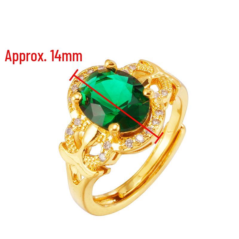 Anello da donna in ottone placcato oro 18 carati con tormalina imitazione e cristalli di zircone