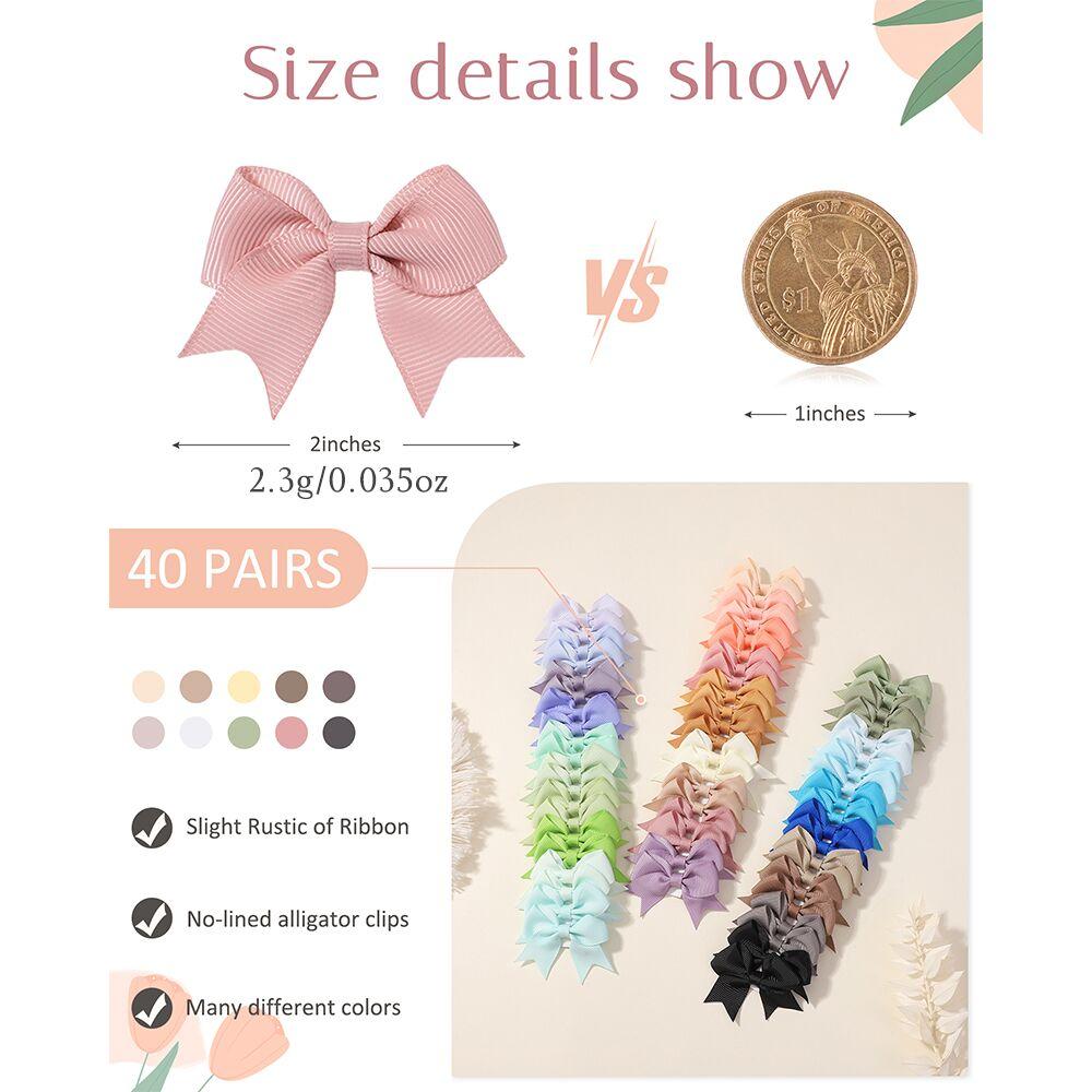 40/60Pcs 2'' Grosgrain Ribbon Mini Bows Hair Clips Set for Baby Girls Sweet Princess Hairpins Barrettes Kids Hair Accessories