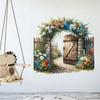 Flowers Fairy Door Wall Sticker Removable Garden Gate Path Decals Peel And Stick Art Mural for Baby Nursery Bedroom Living Room Decor