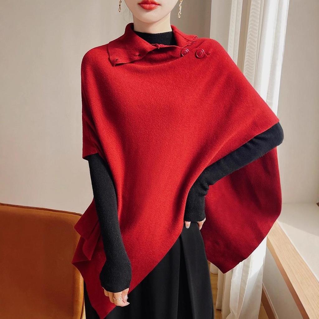 Noble Loose Knit Shawl: Irregular, Stylish High Neck Cape Sweater Cardigan