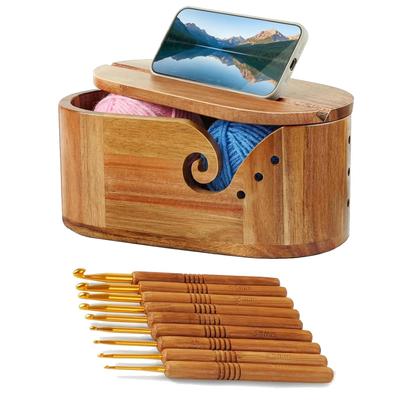 Acidea Wooden Yarn Knitting Natural Wood Yarn Holder with 9 Knitting Smartphone and Storage for Hair and Crochet Yarn Knitting Knitting Crochet Sewing