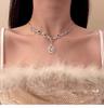 Exquisite Diamond Inlaid Water Drop Flower Stud Earrings & Necklace Set - Court Style, Light Luxury Jewelry for a Sophisticated Look