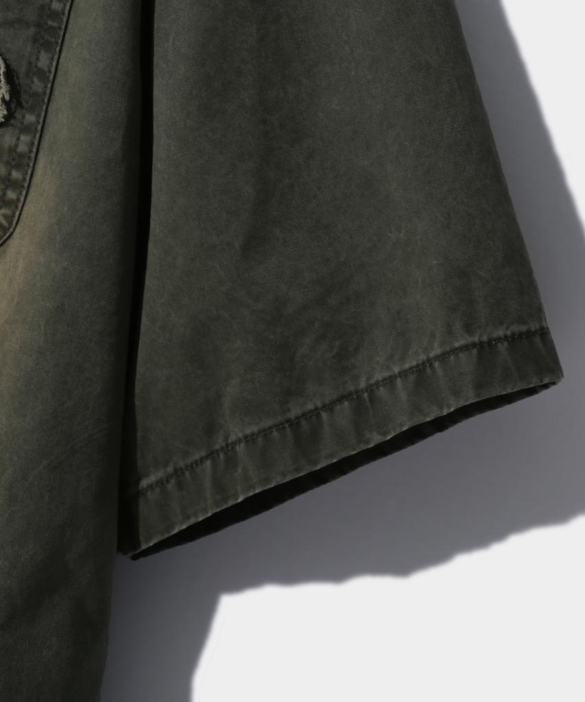 Dimiteulibeullaeg Vlad Cutoff Applique Fade Washed Short Sleeve Shirt_Olive