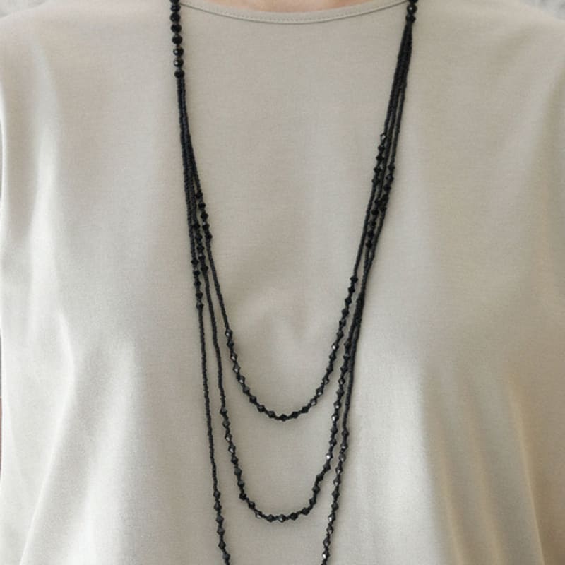 J.Lauren Black Crystal Layered Long Necklace Bn0592