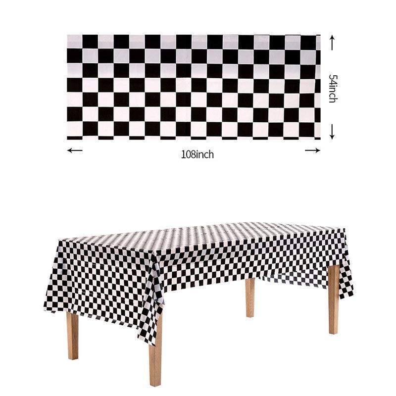 F1 Racing Tablecloth Checkered Black White Chess Flag Abstract Chessboard Checker Game Rectangular Table Cloth