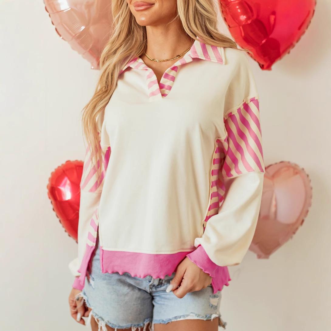

Shiying Women s Autumn Color Block Knit Pullover Sweater Large розовый