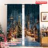 2pcs 2D Flat Printing Merry Christmas Popular Drapes Christmas Village Winter 100% Polyester Without Electricity Birthday Party