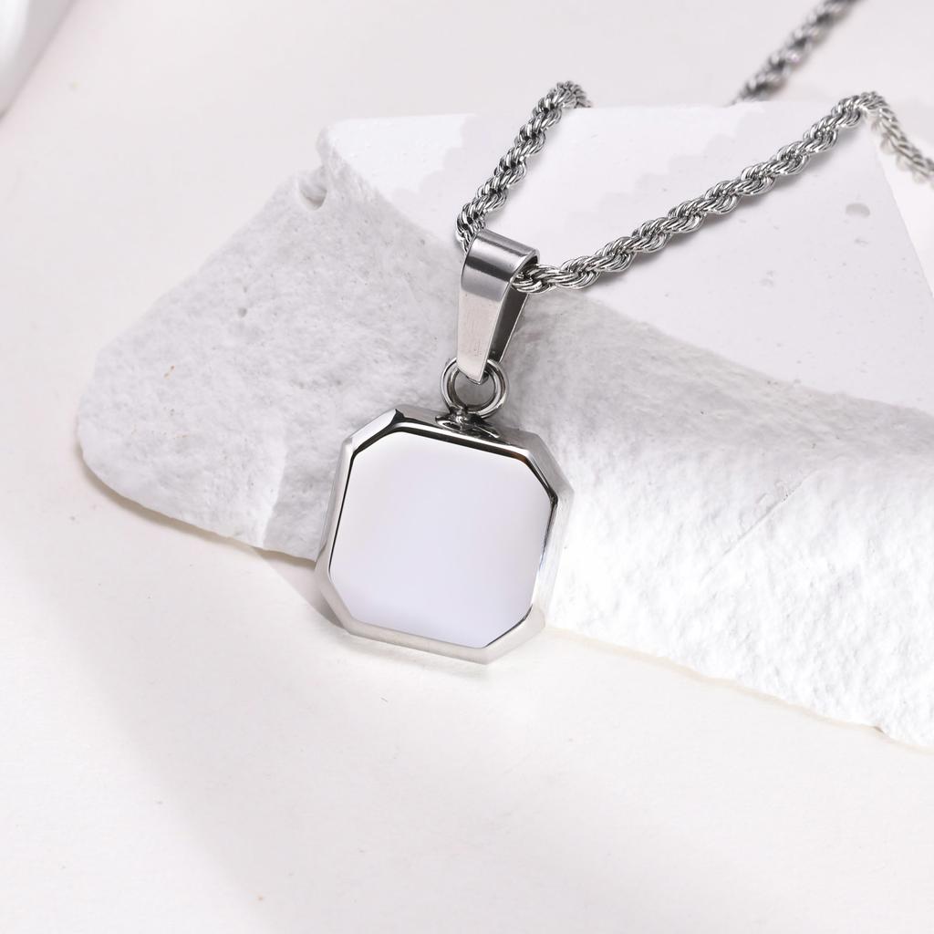 Square A-Z Initial Letters Necklaces for Men Boys,Stainless Steel Geometric Pendant with Box Rope Chain Collar,Gift Jewelry