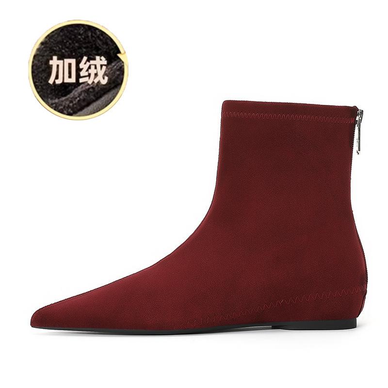 

Модные ретро замшевые остроносые низкий каблук небольшой наклон внутренняя высота увеличивающая короткие ботильоны остроносые универсальные короткие ботильоны 40