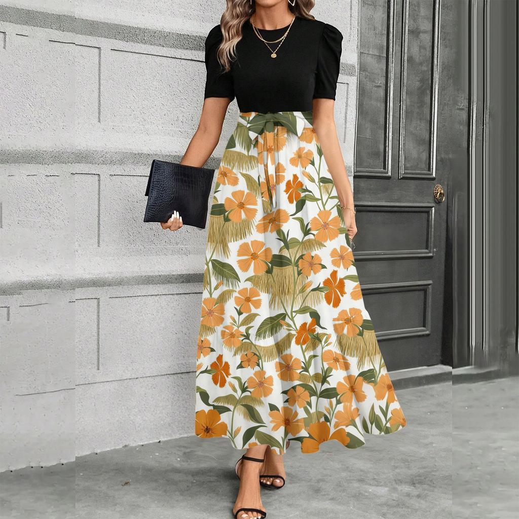 Short Sleeve Women's Dress Casual Flowy A-Line Midi Tshirt Dresses With Pockets Crewneck Vocation Boho Beach Sundress