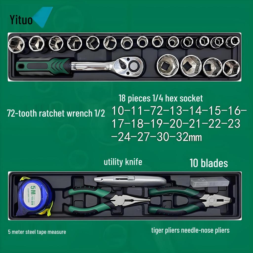 85-Piece Multi-functional Auto Repair Toolbox with 72-Tooth Ratchet and Socket Set