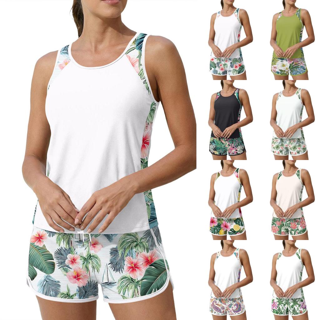 Women's Hawaiian Print Split Swimsuit Sport Swimsuit