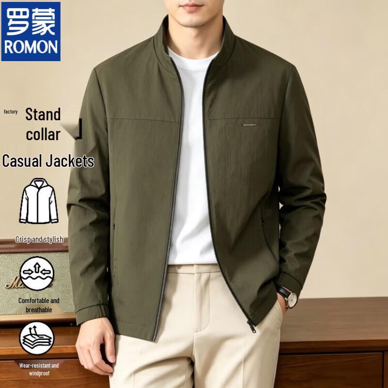 ROMON Men's Stand-Collar Casual Windbreaker Jacket
