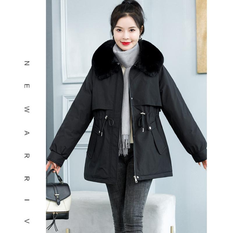 Herbst und Winter Damen einfarbig mittellange Taille mit Kapuze Pie zur Überwindung der Verdickung warme Damenjacke 6 Farben