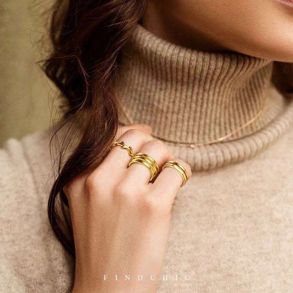 Multiple Styles 14K Gold Color Open Ring Cuffs for Women Arrow Heart Leaf Bamboo Layers Wrapped Resizable Ring Jewelry Gift