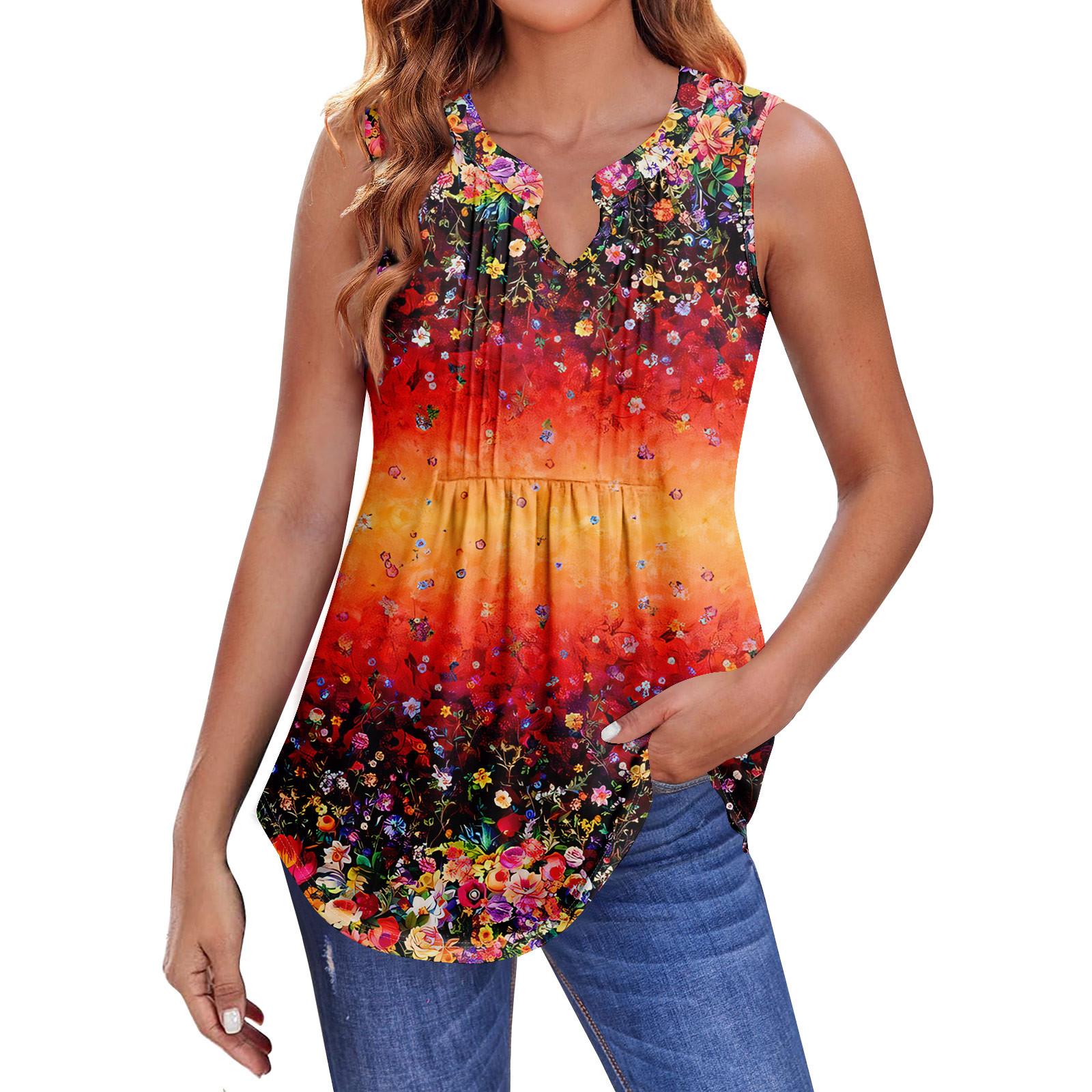 

Женские летние майки с V-образным вырезом и принтом, повседневные майки для женщин, свободные рубашки-туники без рукавов XL шафрановый