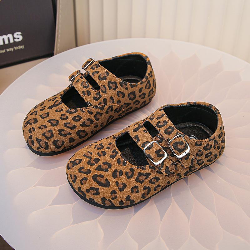 

Kids Baby Girls Shoes Fashion Vintage Leopard Print Flat Single Shoes Cute Princess Ballet Mary Janes Shoes Anti-slip Large Size 26-16cm коричневый