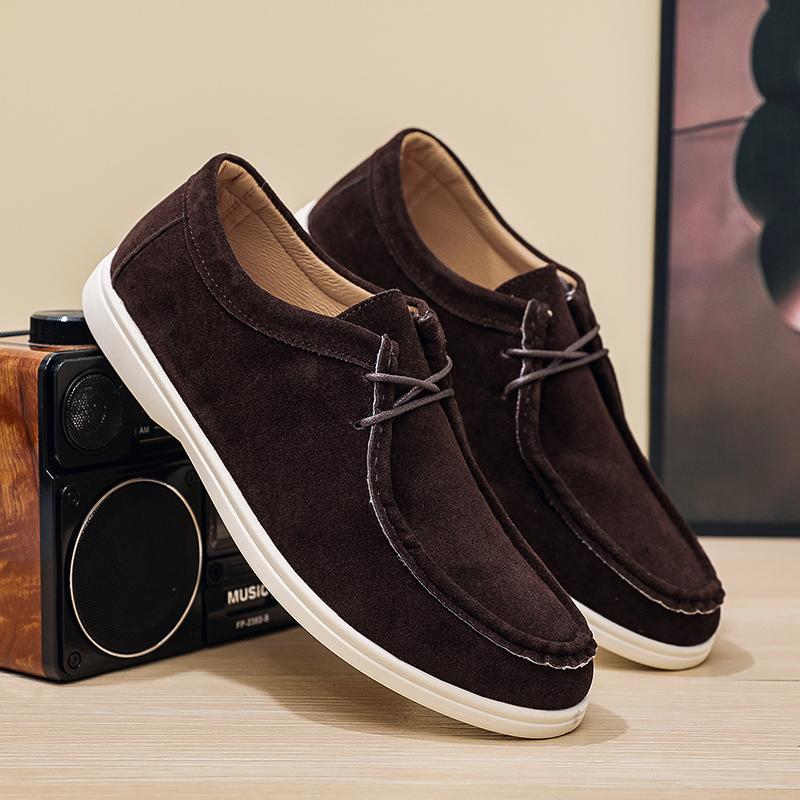 Suede Leather Casual Shoes For Man Loafers Comfortable Lightweight Soft Men's Driving Shoes Spring Autumn Lace-up Flat Shoes Man