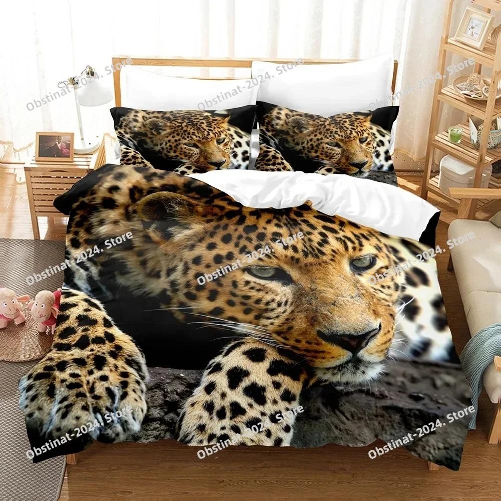 3D Black Panther Duvet Cover Set Black Leopard Bedding Set Safari Cheetah Animal Theme Pillowcase Quilt Full Queen Size Cover