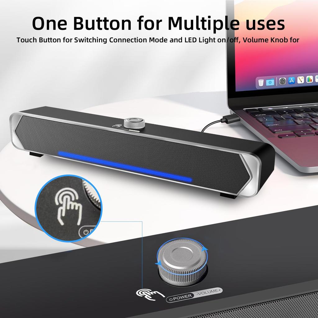 PHISSION USB-Powered Stereo Soundbar with AUX Connection for PC Speakers, TVs, Desktops, PCs, and Smartphones