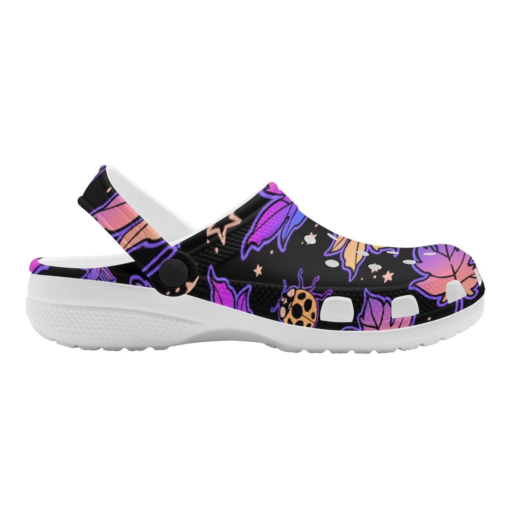 White EVA Clogs with Glow Butterfly Print, Lightweight Slip On Garden Shoes, Breathable Beach Sandals, Indoor Outdoor Slippers for Men Women