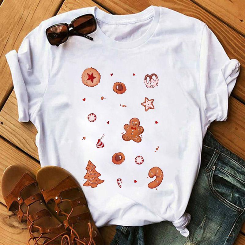 Women Cookies for Santa New Year Female Womens Clothes T Tee Shirt Tshirt Cartoon Print Merry Christmas Ladies Top Tshirt