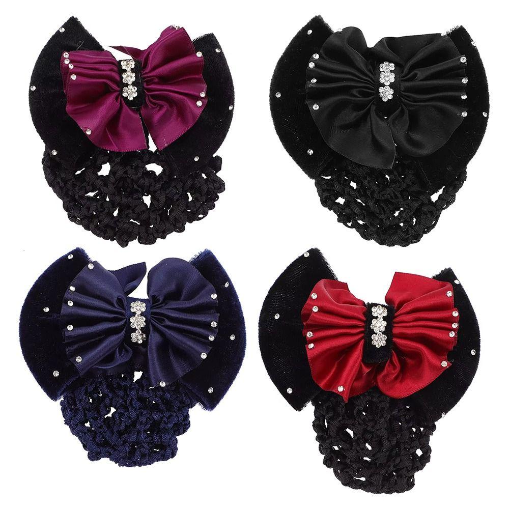 1Pcs Barrette Net Net Bun Hair Cover Bowknot Bun Crochet Net Durable Elastic Hairnet for Women