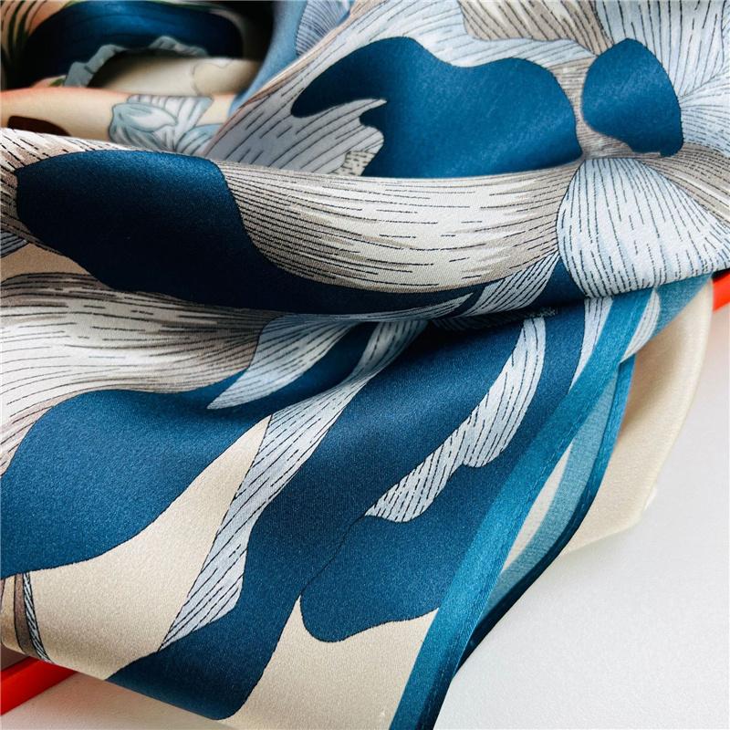 53*170cm High-grade 100% Mulberry Silk Thin Long Scarf Printed Flower Shawl Neckerchief Gift for Women