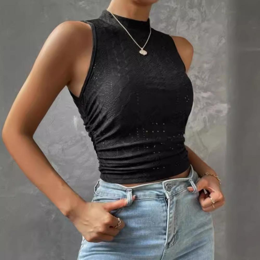 

Женский модный кроп-топ с высоким воротником и сетчатый жаккардовый топ без рукавов XL чёрный