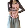 Plus Size Autumn Long Sleeve T-shirt with Retro Letter Print - Slimming and Versatile Base Layer Top