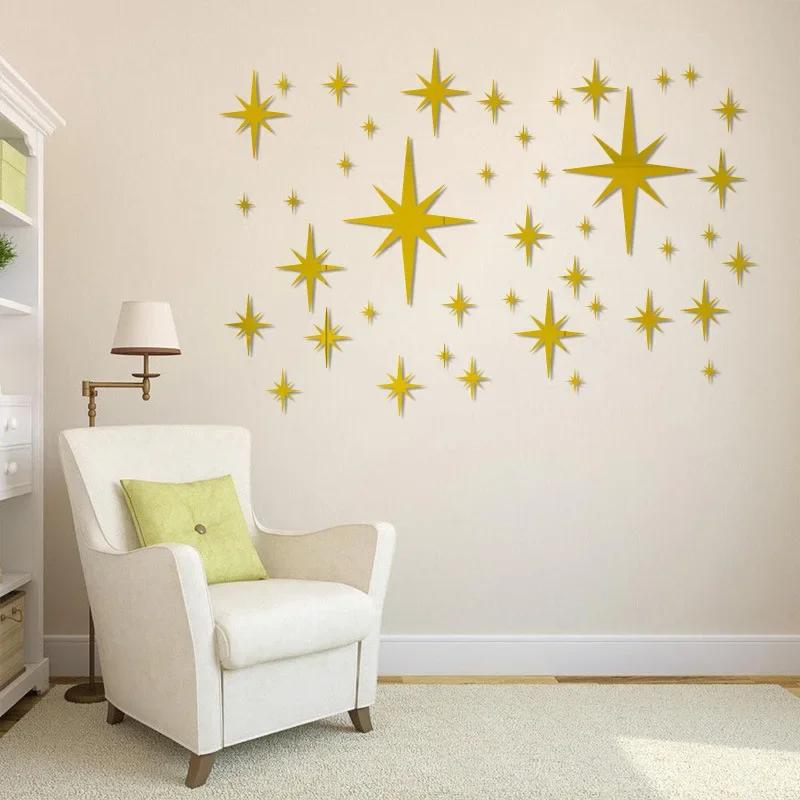 42pcs Acrylic Star Mirror Wall Sticker Removable Waterproof With-adhesive Children Room Kindergarten Home Decoration